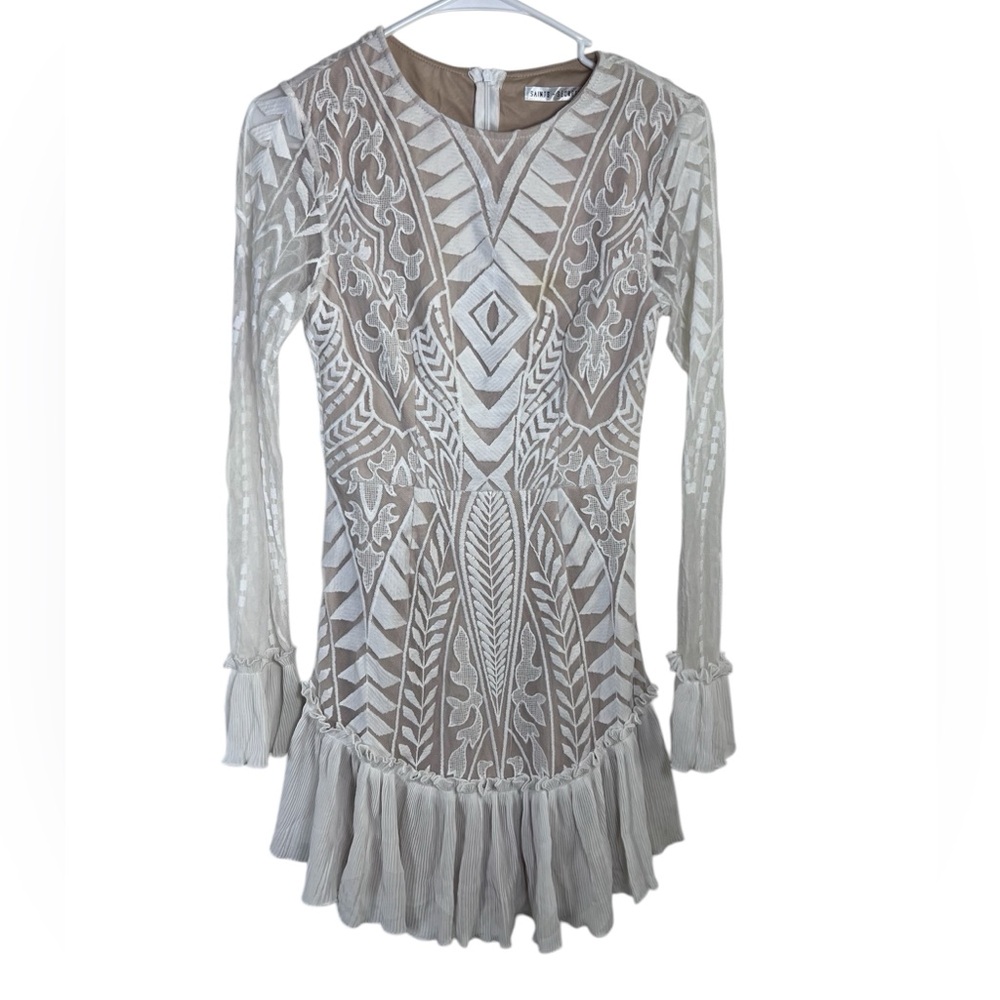 Saints + Secrets Match Made in Heaven Ivory Lace Overlay Dress Size S